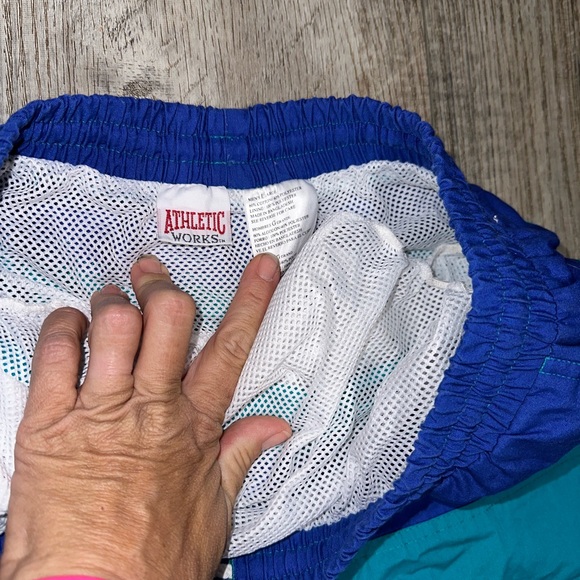 Vintage Athletic Works swim trunks suit blue green mesh lined shorts Large - Picture 6 of 6